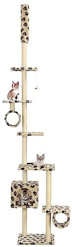 ShGaxin Katzenbaum mit Sisal-Kratzsäulen, Katzenkratzbaum, Katzenmöbel, Kratztonne Für Katzen, Aktivitätskratzbäume, Cat Scratching Post, Katzen Zubehör, 260 cm Beige Pfoten-Muster
