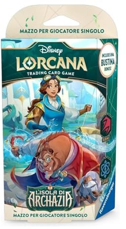Ravensburger - Disney Lorcana TCG: Baraja Archazia's Island Rubí y Zafiro | Bella y la Bestia | 60 Cartas Preconstruidas con 2 Cartas Foil + 1 Paquete de Bonus, Marcador y Reglamento