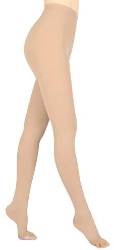 Evolyline Collant a compressione medica donna uomo lunga 15-20 mmHg, classe I, calze a compressione graduate, calze di supporto, punta aperta per gravidanza, vene varicose, edema lipedema, beige., XL