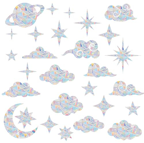 Riceel Prisma Fensteraufkleber Regenbogen Fenstersticker, Vogelschutz, Polyvinylchlorid, Stil A, Farbig, Indoor, 21x30x2 cm, 28 Stück