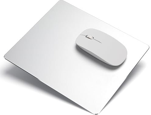 Yesaler Metall-Aluminium-Mauspad Dünnes Hartes Mauspad Lederoberfläche Doppelseitig Wasserdicht für Laptop Büro Zuhause und Gaming 24 x 20 cm (Silber)