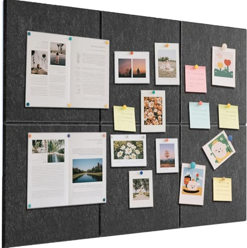 Gran Corcho Pared Autoadhesivo 90 x 60 CM, 6 Piezas 30x30 cm Tablero de Corcho Fieltro para Oficina Casa - Tablón de Anuncios con 30 Chinchetas para Fotos Notas