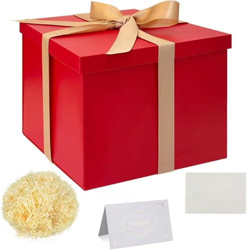 Geschenkbox mit Schleife und Deckel,Große Geschenk Box Set,Hochzeit Geburtstag Valentinstag, Elegante Geschenkbox,für Geburtstag Hochzeit,23x23x18 cm,Rot