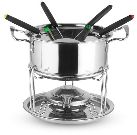 Generic Chocolate and Cheese Fondue Pot Set with 6 Dipping Forks, Stainless Steel -(Silver)