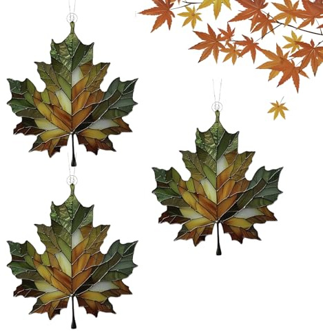 3 Stück Ahornblatt Ornament Aus Gebeiztem, 2D Flach Ahornblatt Buntglas Fenster Hängend Herbstdeko, Herbstdeko Anhänger Glass, Ahornblätter Sonnenfänger, Herbst Deko Aesthetic Outdoor Für Haustür(B)