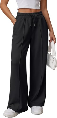 OLIPHEE Pantaloni Tuta Donna Larghi Lunghi con Tasche e Coulisse Pantaloni Donna Jogging Autunno con Elastico in Vita Tinta Unita Casual Yoga Sweatpants Baggy Anero S