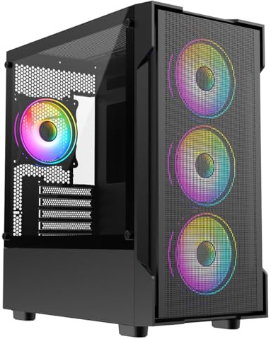 CiT Tornado Gaming PC Case – Micro-ATX Computer Case - Mesh Front Intake Panel - 4 x 120mm ARGB Fans Included - AIO Support - USB 3.0, 2x USB 2.0 - HD Audio/Mic | Black