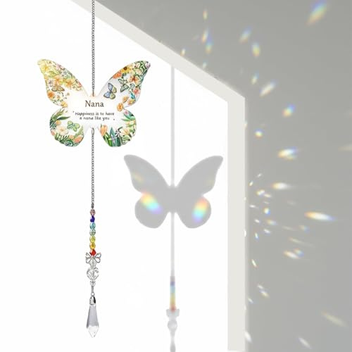 Nana Gifts, Crystal Butterfly Suncatcher with Teardrop Prism for Window