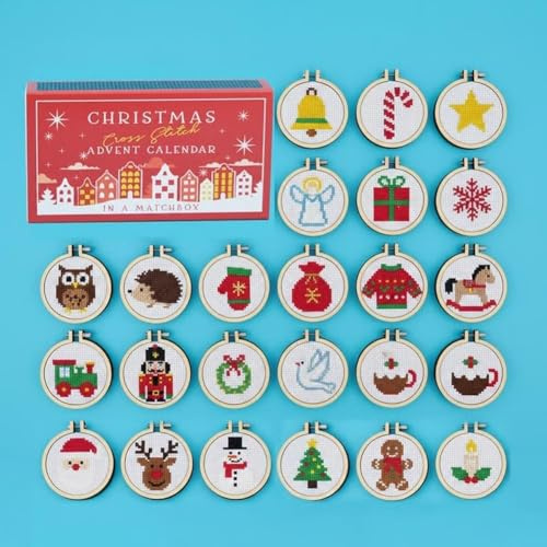Calendrier de l'Avent au point de croix de Noël, mise à niveau 2026, kit de broderie au point de croix festif, compte à rebours de Noël de 24 jours, pour débutants et amateurs d'artisanat (A)