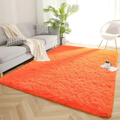 AIMECO Großer Orange-Rot Flauschig Hochflor Teppich 200x300cm | Anti-Rutsch Leichtgewichtig Skandinavischer Stil, Ideal für Kinderzimmer, Wohnzimmer & Schlafzimmer