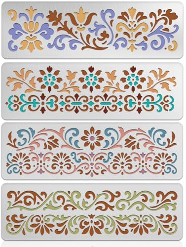 UNICRAFTALE 4er Set Retro Dekorative Muster Metallschablonen Vintage Edelstahl Pflanzenmuster Vorlage Wiederverwendbare Lesezeichen Schablone Für Kartenbasteln DIY Scrapbooking 17,7x10,1cm