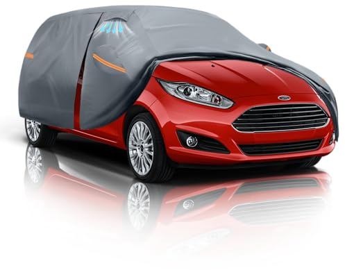 Tozaroa Car Cover for Ford Fiesta(1989-2026)100% Waterproof Breathable, Outdoor Full Exterior Covers All Weather Protection Rain Sun Dust with Zip and Cotton(Black)