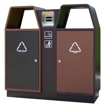 RYUQW3RE Cubo de basura para exterior con tapa Contenedor de basura exterior de doble compartimento, de acero galvanizado, for uso comercial.