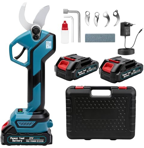 Risegun Akku Astschere Elektrische Gartenschere, 21V Akku Baumschere mit 2 x 21V 1500mAh Akkus, L CD-Anzeige, Bürstenloser Motor, Max 30mm Schnittdurchmesser für Garten, Sträucher und Äste