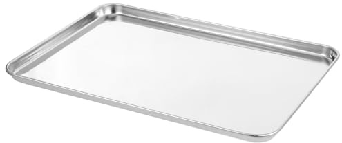 ROMISBABA Vassoio Rettangolare in Acciaio Inox, Piatto per Riso e Noodle | Argento, Finitura Lucida Bordi Lisci, per Feste e Buffet, Vassoi Acciaio Inox per Alimenti