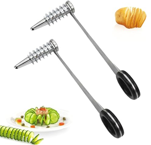 HOPEYMY26 2 Pièces Handheld Coupeur de Pommes de Terre en Spirale,Inoxydable Spiraliseur de Légumes,Coupe-Pommes de Terre en Spirale en Acier Inoxydable pour Pommes Terre Concombres Carottes Fruits