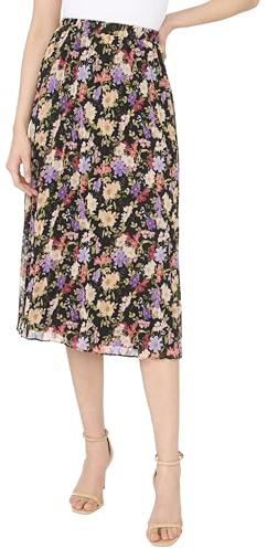 CeCe Womens Floral Pleated Midi Skirt, Rich Black, Small