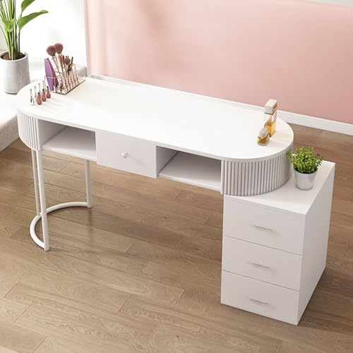 Escritorio profesional de Nail Tech con cajones, mesa de manicura moderna de madera y almacenamiento de 3 capas, estación de trabajo de belleza para salón y spa en casa, ideal para artistas y técnicos