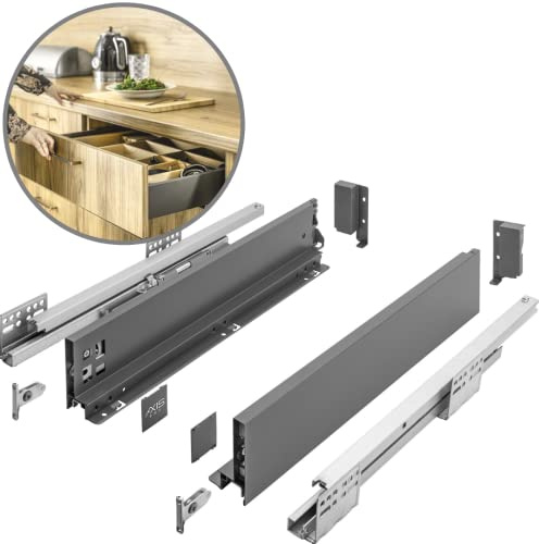 GTV AXIS PRO Drawer System I Drawer Set with Full Extension and Integrated Damping I Anthracite I Load Capacity up to 40 kg I Soft-Close I Free Access I Width 400 mm I Height 86 mm