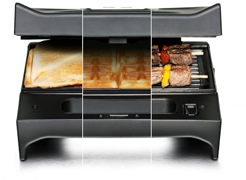 ROMMELSBACHER Multi Toast & Grill SWG 700 'Max' - 3 antihaftbeschichtete Wechselplatten für Sandwiches, Belgische Waffeln, Gegrilltes, 700 Watt, schwarz/edelstahl