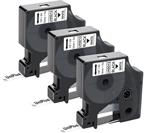 UniPlus D1 12mm Schriftband Ersatz Kompatibel für D1 45013 a45013 S0720530 | Kompatibel für Dymo LabelManager 160 280 210D 360D 420P 500TS LabelPoint 150 100 250 LabelWriter 450 Duo, Schwarz auf Weiß