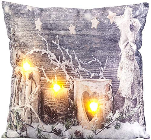 infactory LED Kissen Weihnachten: Deko-Kissen mit Winter-Motiv, 3 LEDs, Batteriebetrieb, 45 x 45 cm (Dekokissen Wintermotiv, mit Weihnachtsmotiv, Leuchten)