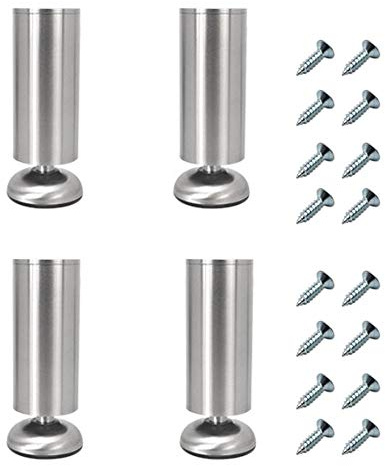 Set of 4 NUZAMAS Adjustable Furniture Legs, 18cm Long, Extra Thick, Heavy Duty Stainless Steel Made, Cabinet Coffee Table TV Stand Legs, Furniture Sofa Support Foot, Bathroom Cabinet Support Legs