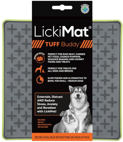 Lickimat Tuff, Heavy-Duty Buddy, Dog Slow Feeder Lick Mat, Boredom Anxiety Reducer; Perfect for Food, Treats, Yogurt, or Peanut Butter, Fun Alternative to a Slow Feed Dog Bowl, Green