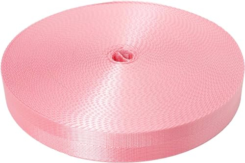 Devobunch Nylon-Gurtband, 2,5 cm breit, strapazierfähiges Nylonband, Flachseil-Gurtband, 9,4 und 22,7 m Rolle für Rucksackumreifung, Zugband, Hundeleine, 18 leuchtende Farben (Pink,1 m).