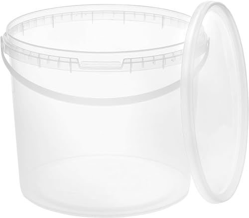 BenBow Eimer mit Deckel 3l transparent 5X 3 Liter - lebensmittelecht, stabil, luftdicht - Plastikeimer mit Henkel - leer