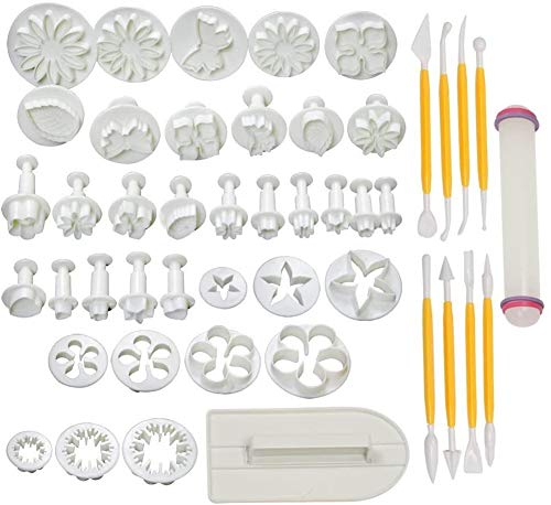 DUBENS 46pcs Kuchen Werkzeuge Sätze Blume Fondant Kuchen Sugarcraft Dekoration Kit Cookie Form Vereisung Plunger Cutter Tool, weiß