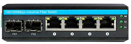 Interruttore in fibra ottica industriale a 6 porte per esterni, 2 connettori SFP in fibra ottica e 4 interruttori di rete RJ45 (senza ricetrasmettitore SFP), temperatura estrema: -40° ~ 85° C