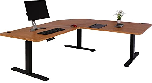 Mendler Eck-Schreibtisch HWC-D40, Computertisch elektrisch höhenverstellbar 178x178cm 84kg MVG - braun Struktur, schwarz