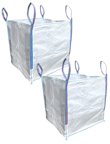 Garden Waste Bags A&A Supplies - 2 x Large NEW 1 Tonne 100x100x100cm FIBC Bulk Strong Builders Bag Garden Waste Rubble Heavy Duty with Handles Strong Woven Material Dumpy Jumbo Sacks Ton (2), White