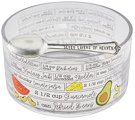 Mud Pie Glass Ingredients Bowl Set, 7 Layer Dip, bowl4 x 8 Dia | Spoon 6