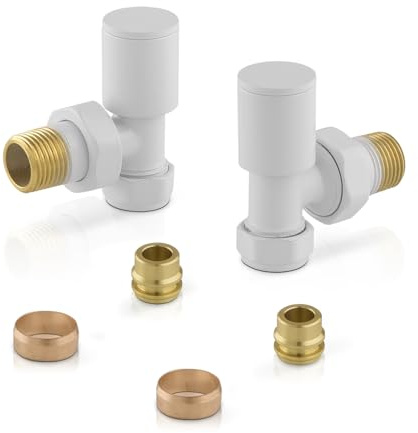 Kit valvole termoarredo in acciaio bianco, COMPLETO di raccordi per tubi in rame da 12 mm, attacchi universali G ½”