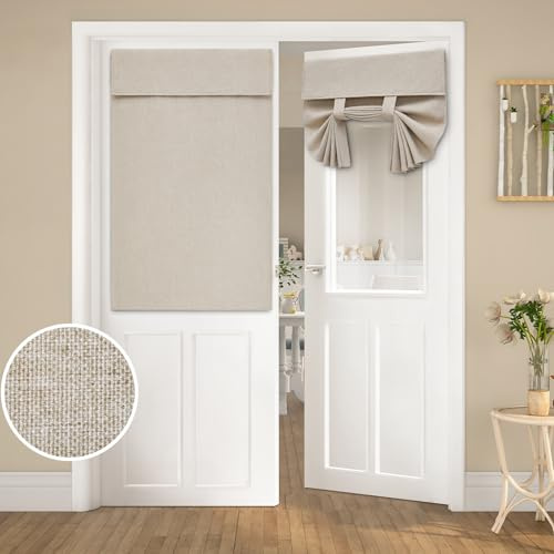HOMEIDEAS Natural Blackout Linen French Door Curtains, Privacy Door Window Curtains, Modern Farmhouse Window Covering for Bedroom Decor, W26 x L40 Inch, 1 Panel