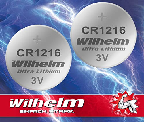 2 x CR1216 CR 1216 WILHELM Lithium Knopfzelle 3V 26 mAh ø12 x 1,6 mm Batterie DL1216