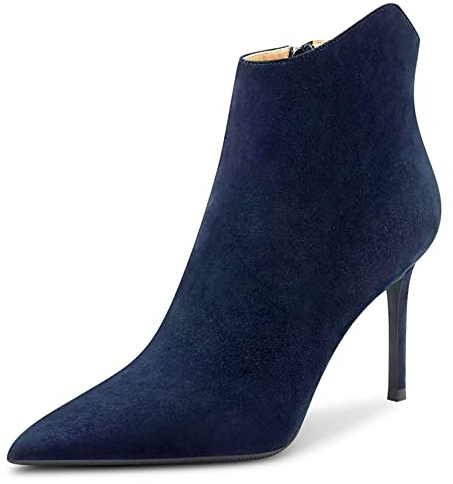Saekcted Femmes Aiguille Haut High Talon Heel Pointu Bout Bottines Classique Slip-on Bureau Party Bottes 10 CM Heels Bleu Marin Suède 39 EU
