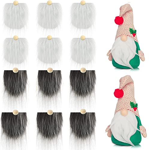 12PCS Wichtel Bart Holzkugel Set Vorgeschnittener Wichtel Bart Zum Basteln,Kunstpelz Stoff Handgefertigter Wichtel-Bart für Gnom-Basteln Nähen DIY Wichtel Puppe Weihnachten Cosplay Partyzubehör Oster
