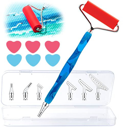 Sonsage Diamantmalerei Zubehör Stift Rollwerkzeugset Ergonomisches 5D Diamant DIY Malstift Zubehörset Die Box enthält 6 herzförmige Wachsstücke, 1 Roller und 6 Ersatzspitzen aus Metall
