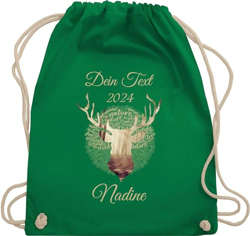 Turnbeutel Rucksack - Kompatibel Oktoberfest - Tag Cloud - Hirsch und Name in Gold - Unisize - Grün - oktoberfest-tasche trachten personalisierte beutel trachtenrucksack bayrisch goldenem tasche