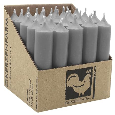 luterna Stabkerzen aus Paraffin, 100/22 mm, Grau, KERZENFARM HAHN, Brenndauer ca. 4h, 25 Stück pro Verpackung
