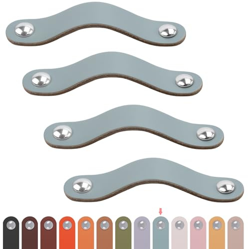 LEREATI Ledergriffe für Möbel 4 Stück Schrankgriffe mit Schrauben Möbelgriffe Vintage Schubladengriff Knöpfe Möbelgriff Kunstleder für Küchenschränke Schränke Bad (Blau, für 128mm Loch Mitte)