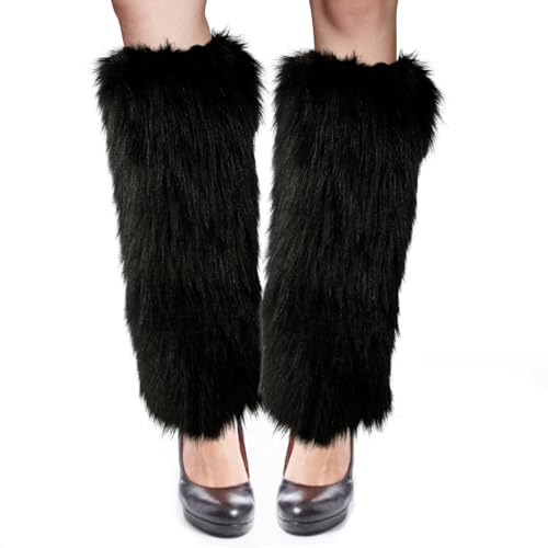 Mujer Calentadores Piel Sintética, 40cm Suaves y Peludos Fundas Largas para Puños de Botas Calentadores Piernas Piel Botas Cubiertas de Pelo para Disfraces de Fiestas Accesorios de Ropa(Negro)