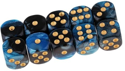 10 st polyester tärningar D6 tärningar 16 mm akryl dice blå guld spelkub för DND RPG bordsspel