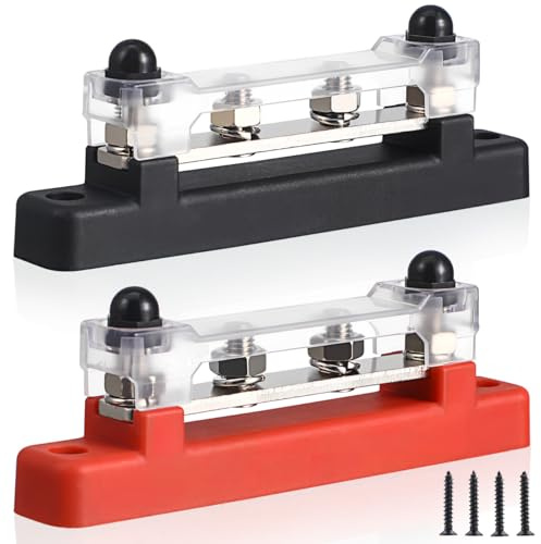 PartyKindom 12V-48V Bus Bar Power Distribution 6 Terminal Block, 6 * 2 Screws, 150A Battery Max 300V /48V DC with Cover, for Car, RV, Yacht,