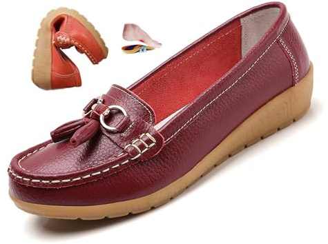 ZPLMIDE Mocasines ortopédicos para mujer de cuero transpirable, de ajuste ancho, mocasines clásicos de tacón de cuña, mocasines casuales sin cordones, zapatos de senderismo