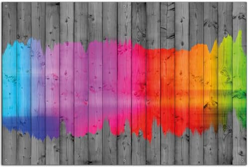 Wallario Outdoor-Poster für Garten oder Balkon Holzpaneel - Bemaltes buntes Holz, Motivbanner Größe: ca. 60 x 90 cm, Outdoor-Bild