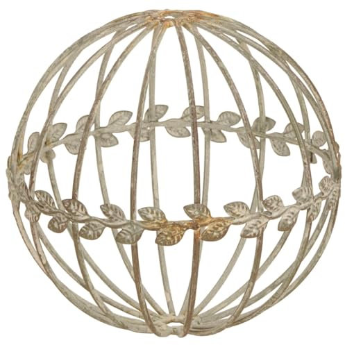 Sfera decorativa in ferro con viticcio floreale, decorazione da giardino in grigio/marrone, resistente alle intemperie, decorazione per esterni, per giardino, patio, balcone e altro, diametro 19 cm,